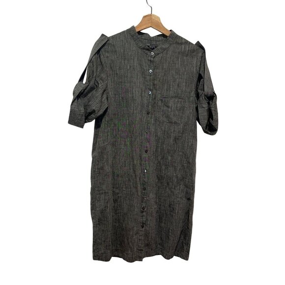 Vince Gray Button-Up Tie-Sleeve Women's Midi Shirt Dress Size Medium - Picture 1 of 8